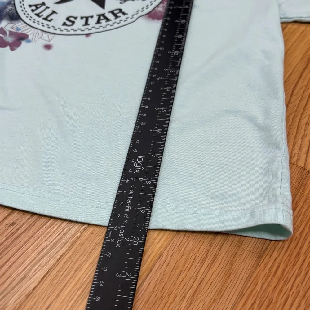 Converse All Star Floral‎ Graphic T-Shirt Girls XL Aqua Blue Cotton Blend